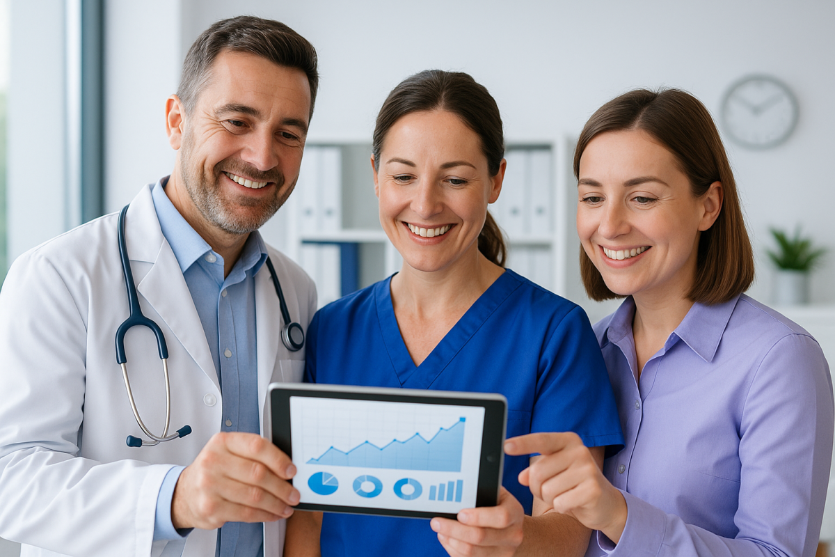 Receptionist reviewing automated appointment schedule Ireland